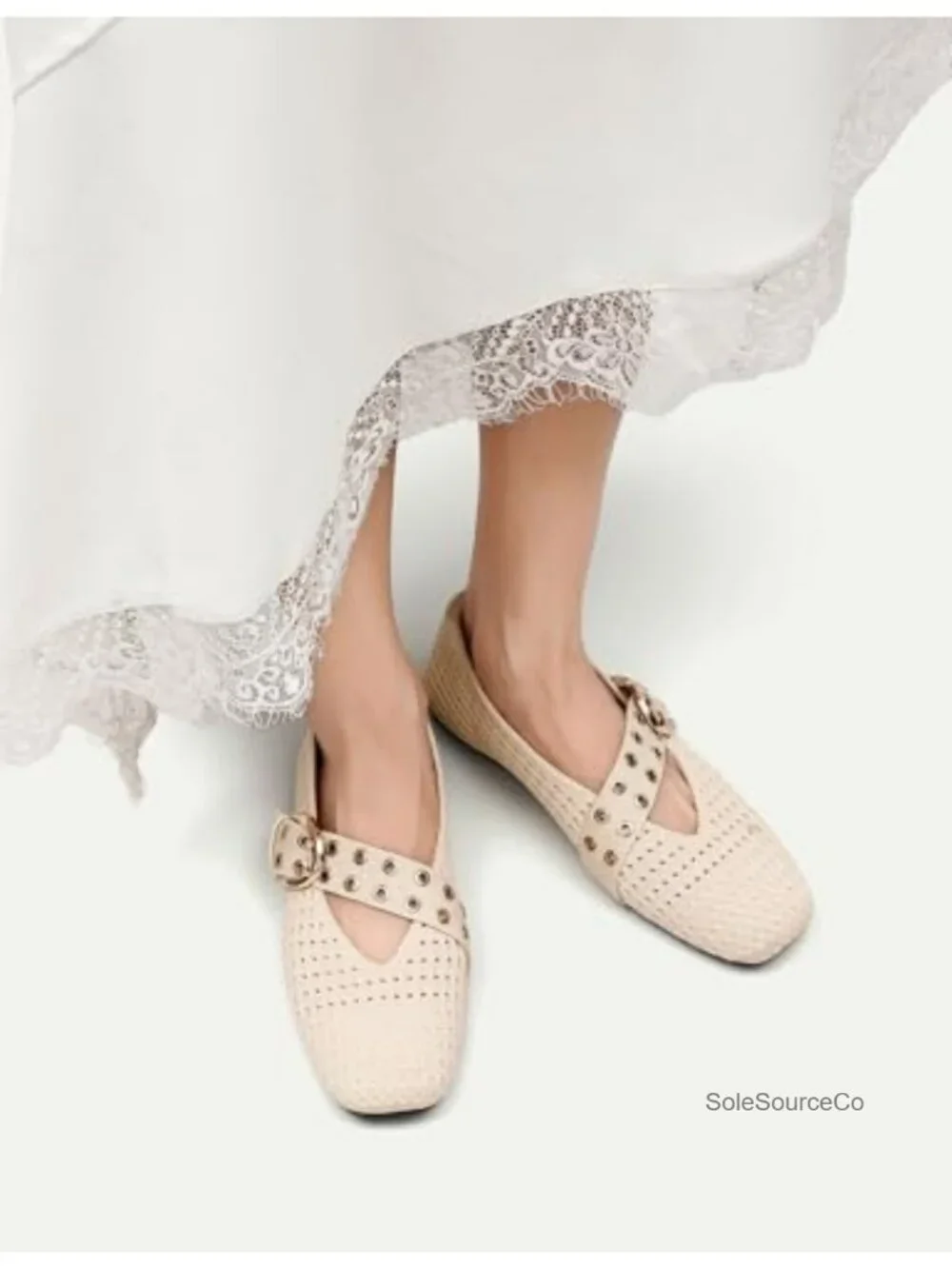 Women's Washable Mesh Ballet Flats Square Toe Mary Jane with Buckle Arch Support